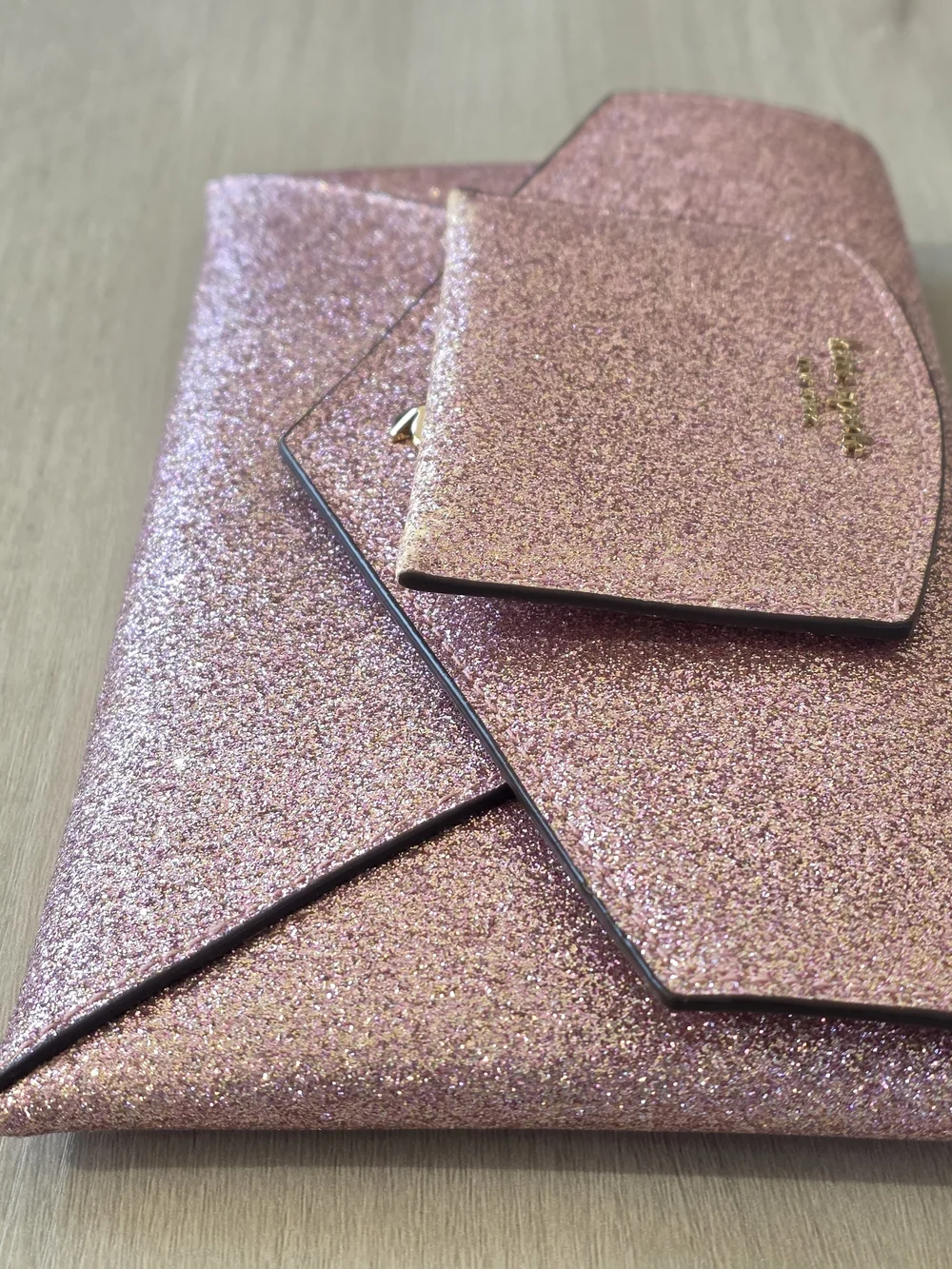 kate spade Pink Glitter Chain Clutch + Card Holder